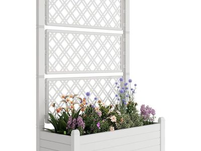 Outdoor Planter Box with Trellis and Wheels - Elevated Garden Bed for Climbing Plants