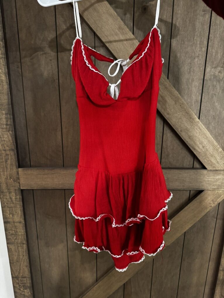 Red dress with white trim
