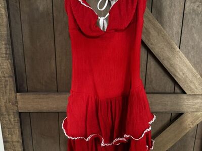 Red dress with white trim
