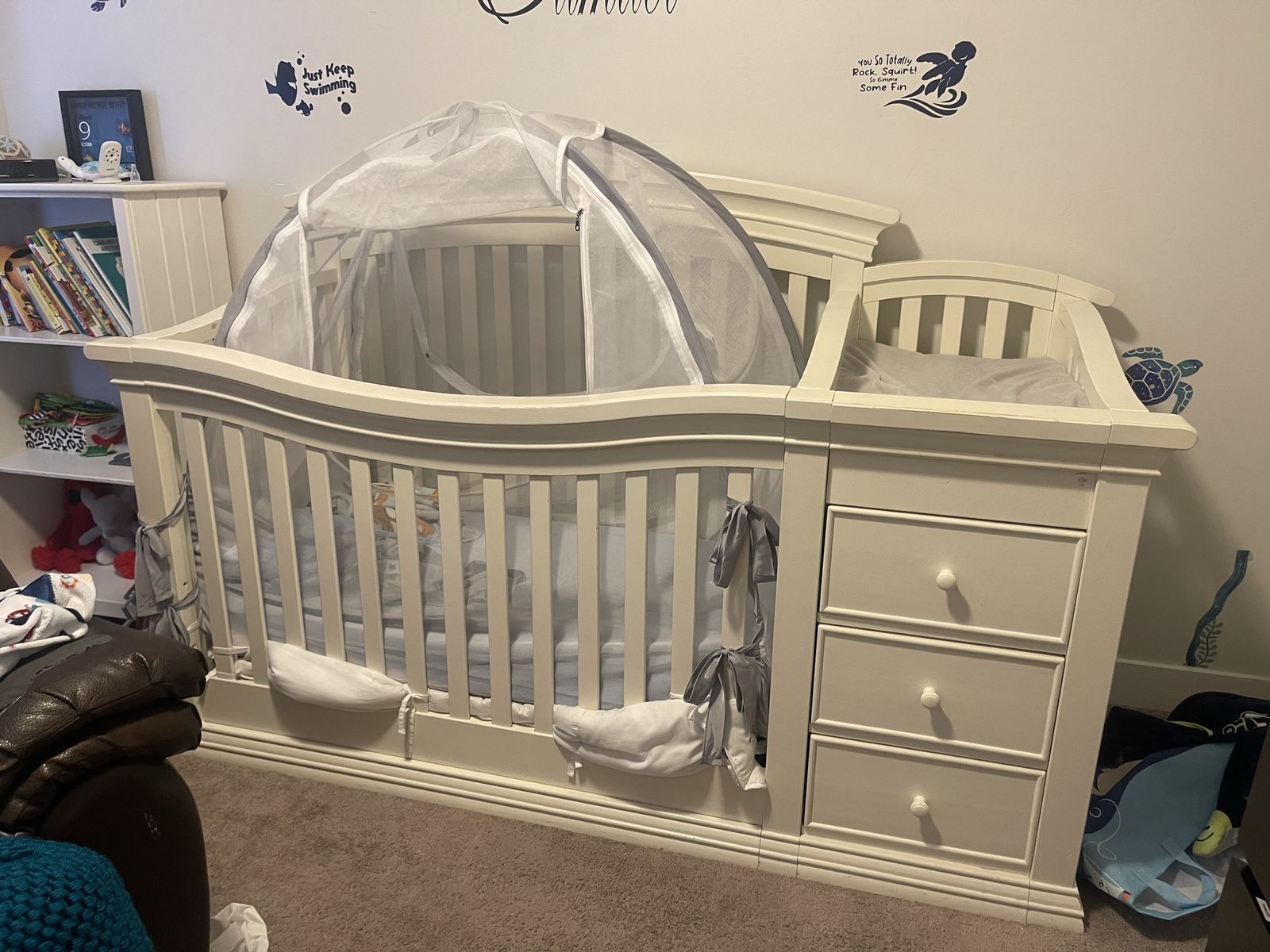 Convertible Baby Crib with Changing Table and Dresser - All-in-One Nursery Furniture