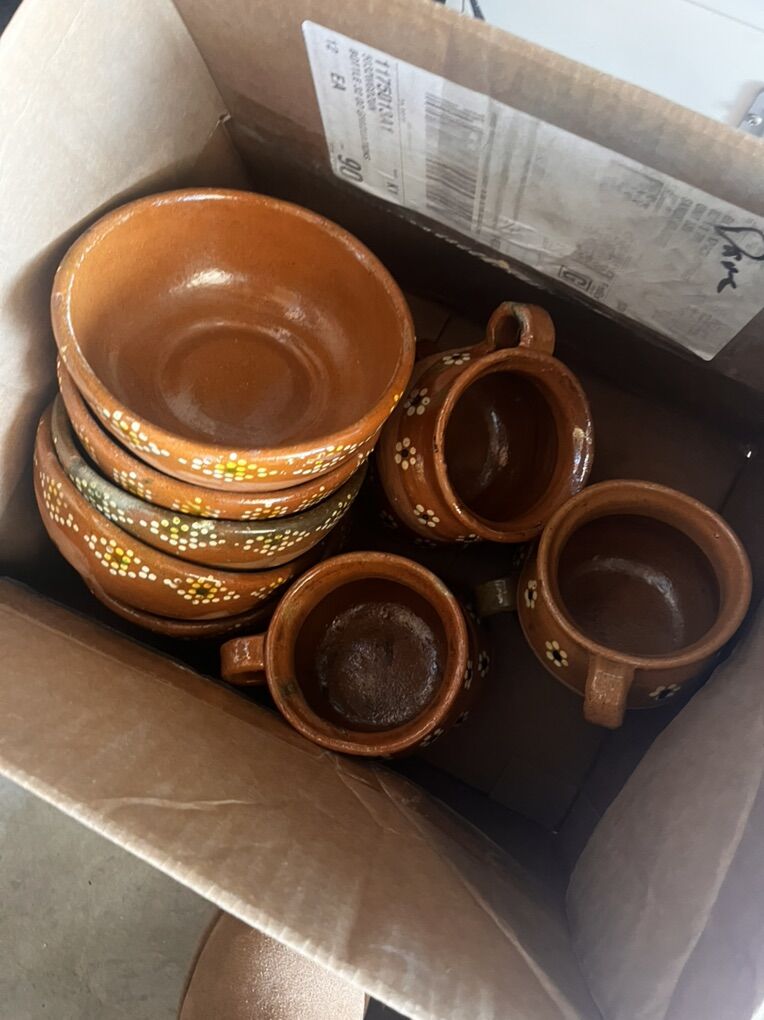 Hand-Painted Mexican Red Clay Potter Set
