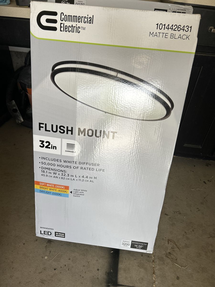Commercial Electric 32-Inch Matte Black LED Flush Mount Light Fixture