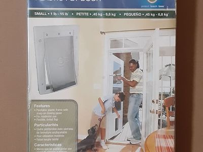 New PetSafe Plastic Pet Door - Small Size For Pets Up To 15 lbs: 5-1/8 inch(W) x 8-1/4 inch(H) with Flexible and Tinted Flap