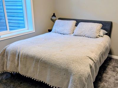 Great Condition! Cozy Queen Bed - Entire Set-up with Headboard, Mattress, and Bedding