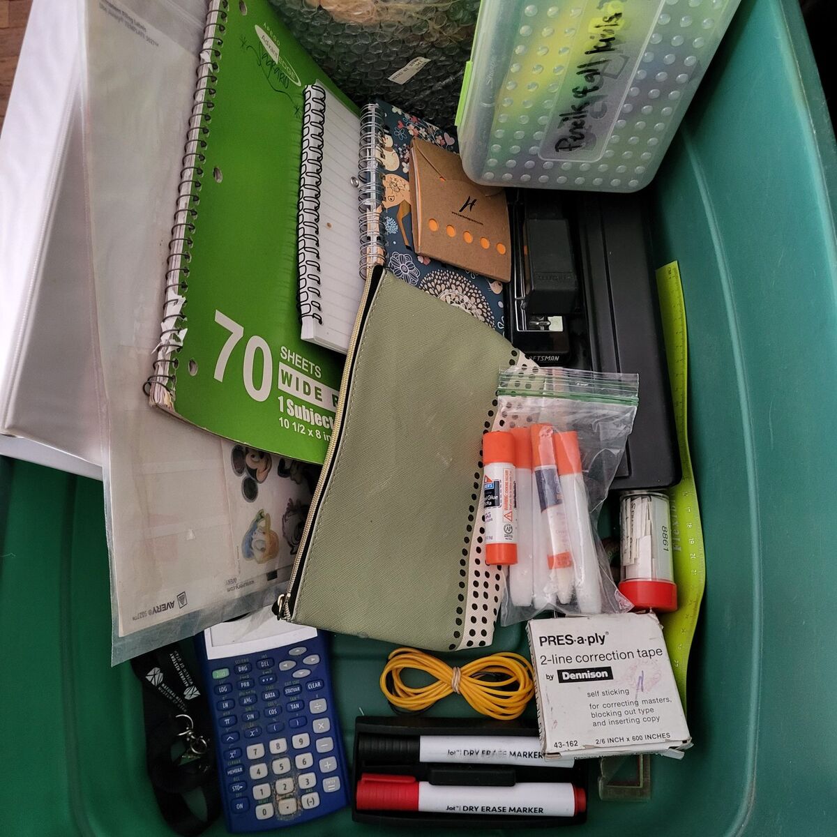 Tote full of school supplies