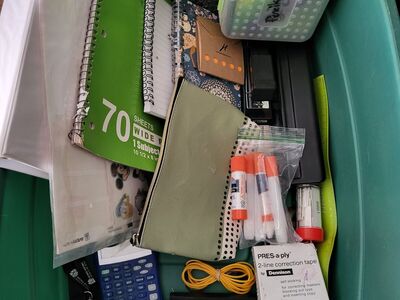 Tote full of school supplies