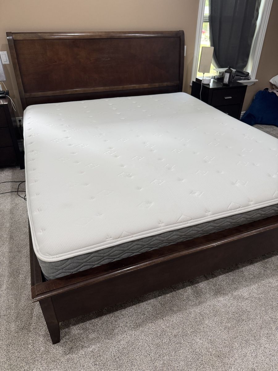California King wood bed frame and mattress