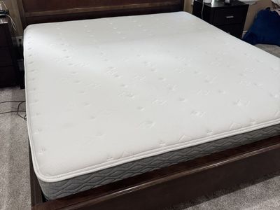 California King wood bed frame and mattress
