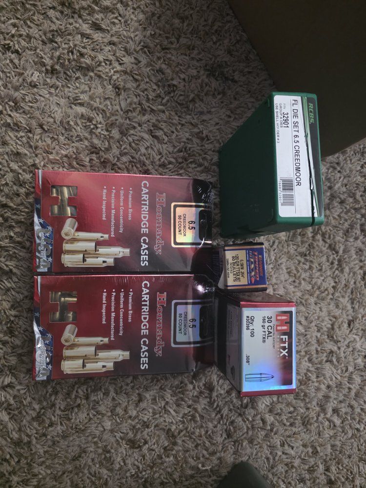 Hornady 6.5 Creedmoor Cartridge Cases (2x50ct) & 30 CAL 160gr FTX (100ct) with RCBS 6.5 Creedmoor FL Die Set
