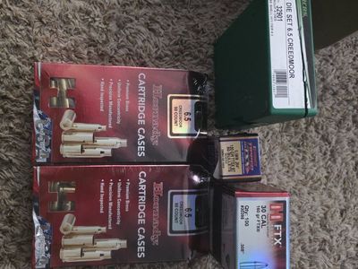 Hornady 6.5 Creedmoor Cartridge Cases (2x50ct) & 30 CAL 160gr FTX (100ct) with RCBS 6.5 Creedmoor FL Die Set
