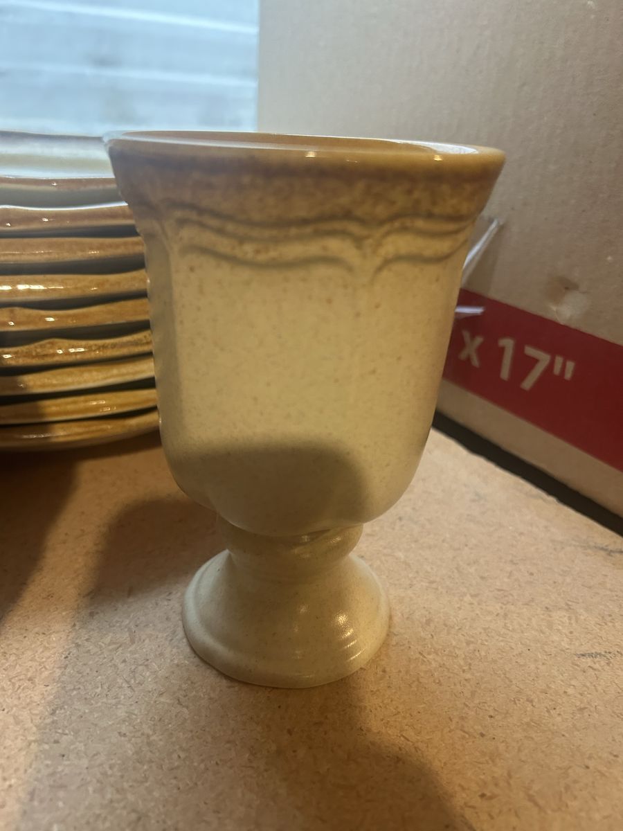 Vintage Stoneware Goblet - Tan and Brown Flecked Ceramic Drinkware