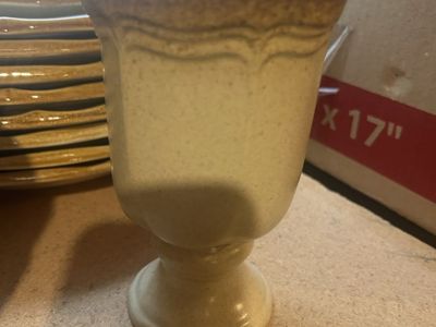 Vintage Stoneware Goblet - Tan and Brown Flecked Ceramic Drinkware