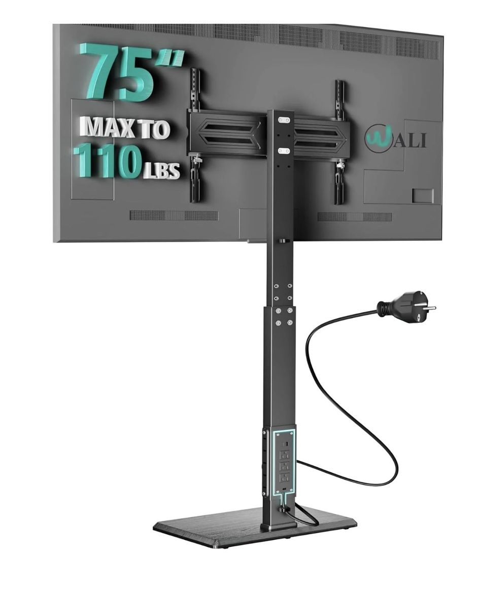 WALI Floor TV Stand with Power Strip for TVs up to 75 Inches, 110 lbs Capacity