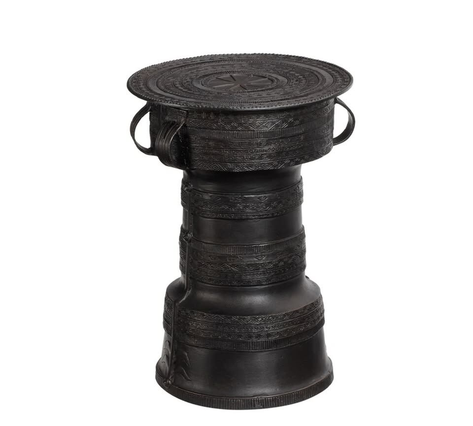 Frog Metal Drum Outdoor 12" Side Table, Dark Bronze Aluminum with dark bronze finish.