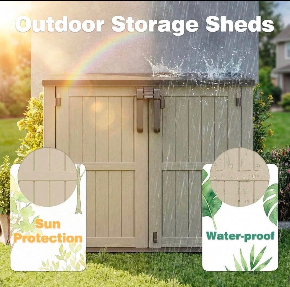 Outdoor Storage Shed Cabinet - 49.8"x27.2"x42" Waterproof, Sun Protection, Garbage Can & Tool Storage