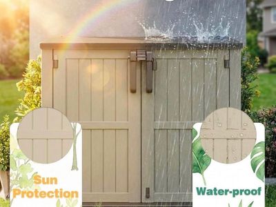 Outdoor Storage Shed Cabinet - 49.8"x27.2"x42" Waterproof, Sun Protection, Garbage Can & Tool Storage