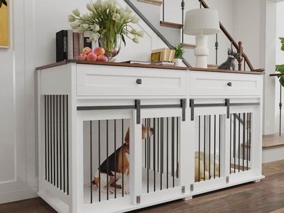 Large Double Dog Crate Furniture – Brown & White