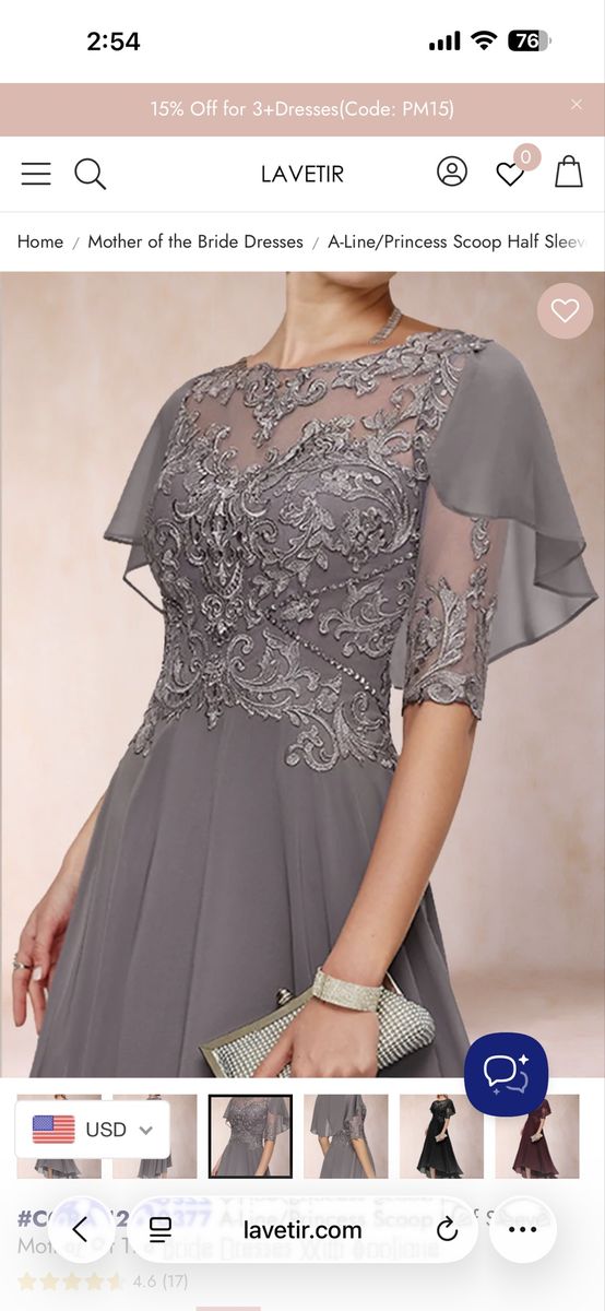 LAVETIR A-Line Princess Scoop Half Sleeve Mother of the Bride Dress, this dress is shown in gray, but is BLACK, size 24