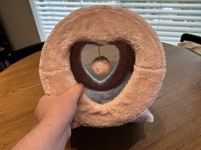 Pink Plush Cat Tunnel Scratcher with Hanging Pom Pom Toy