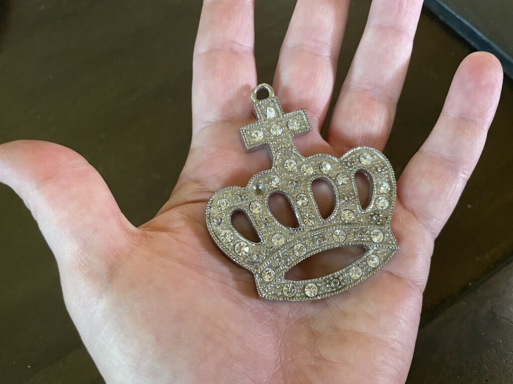 Huge Heavy Crown Pendant Missing A Few Rhinestones