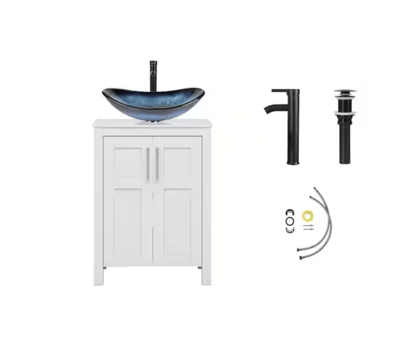 Puluomis 24 in. W x 18.1 in. D x 31.7 in. H Single Sink White Bath Vanity with White Solid Surface Top Blue Sink