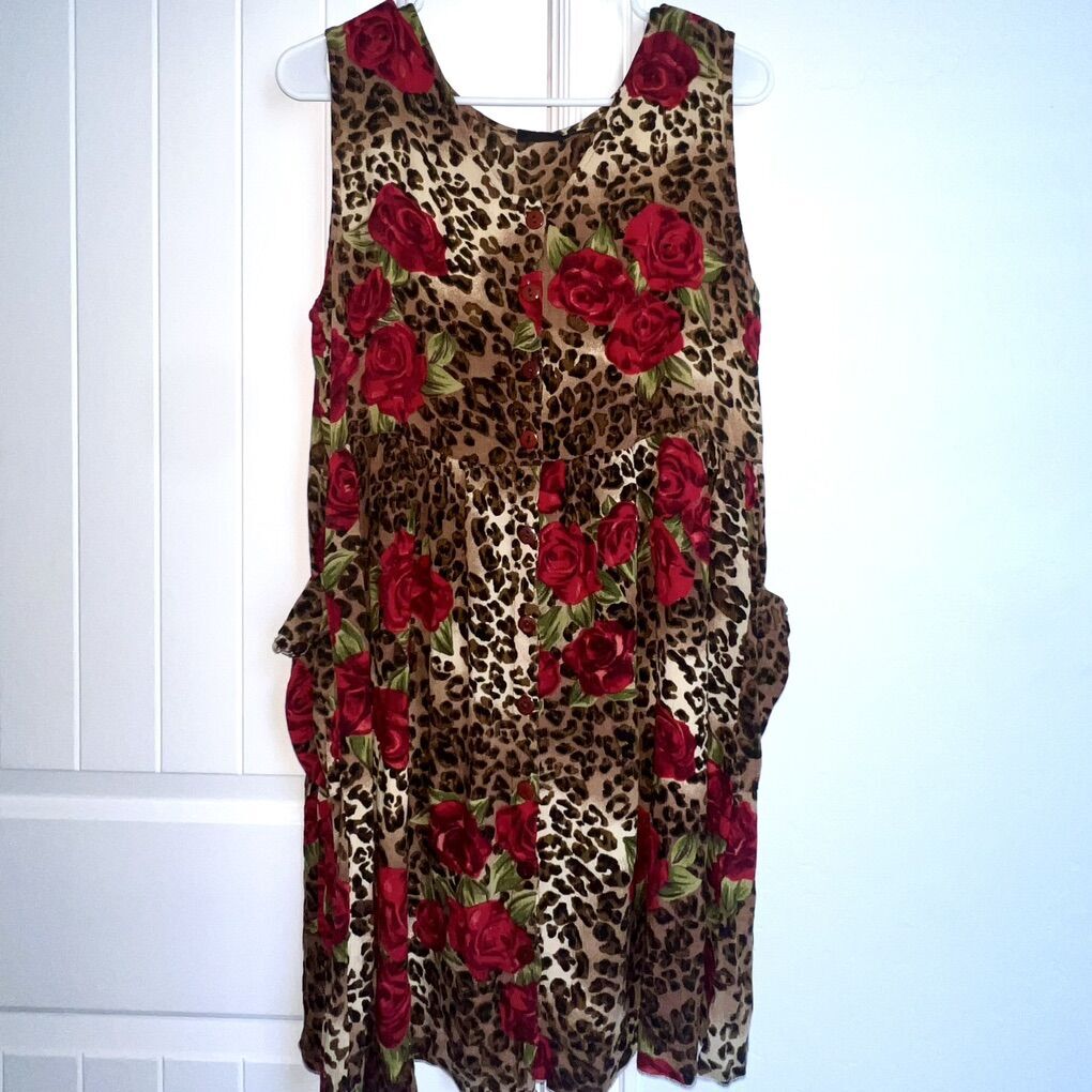 Vintage Bila Leopard Print Rayon Dress - Size Large