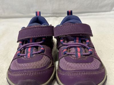 Merrell toddler size 5.5 purple/pink trim, washable hiking shoes