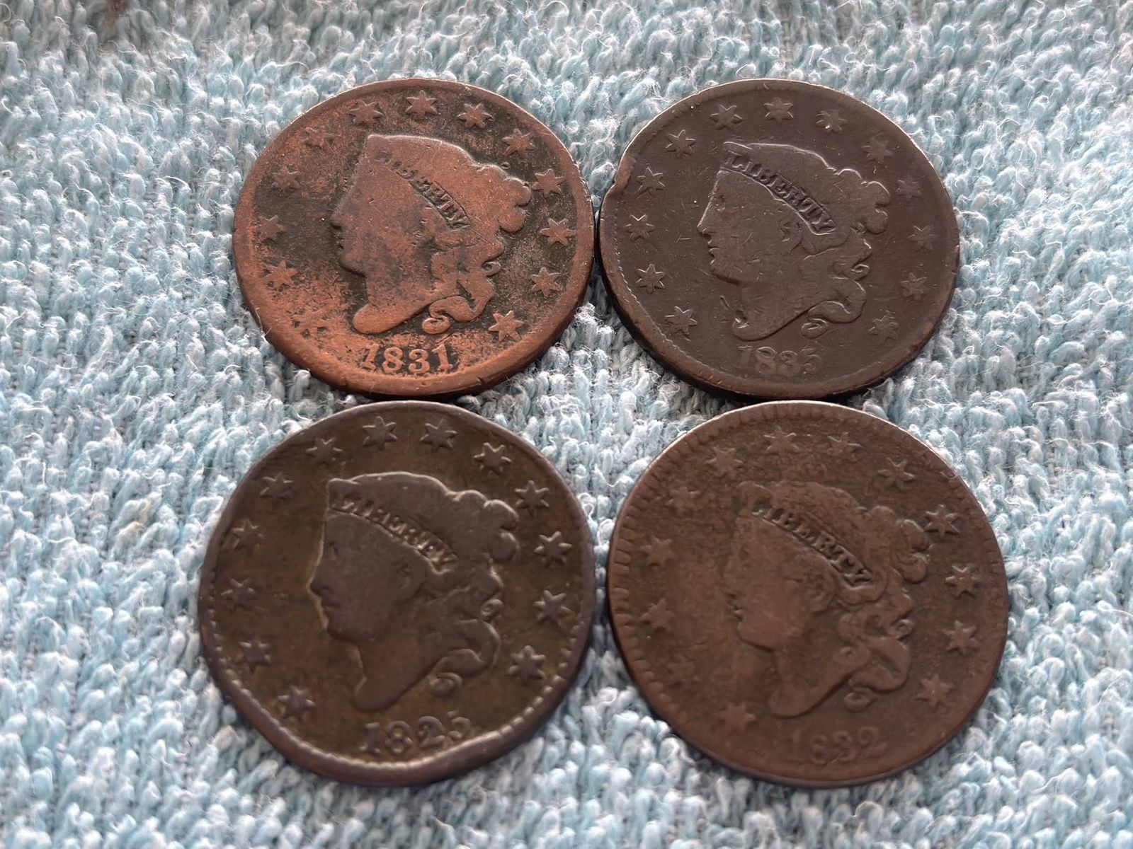 4 large cents 1825, 1831, 1832, 1835