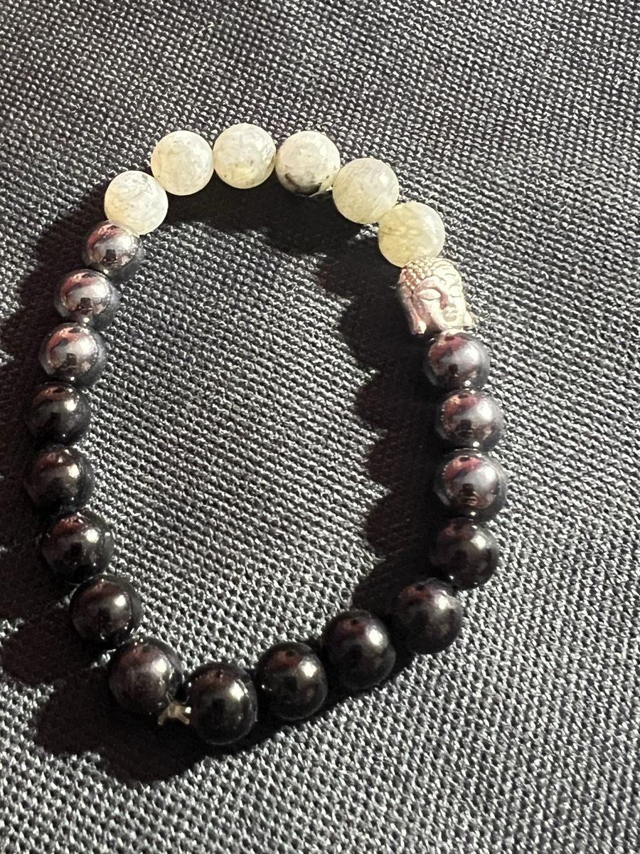 Unbranded Buddha Head Beaded Bracelet - Black, Gray, & White Beads