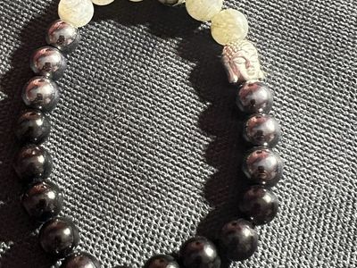 Unbranded Buddha Head Beaded Bracelet - Black, Gray, & White Beads