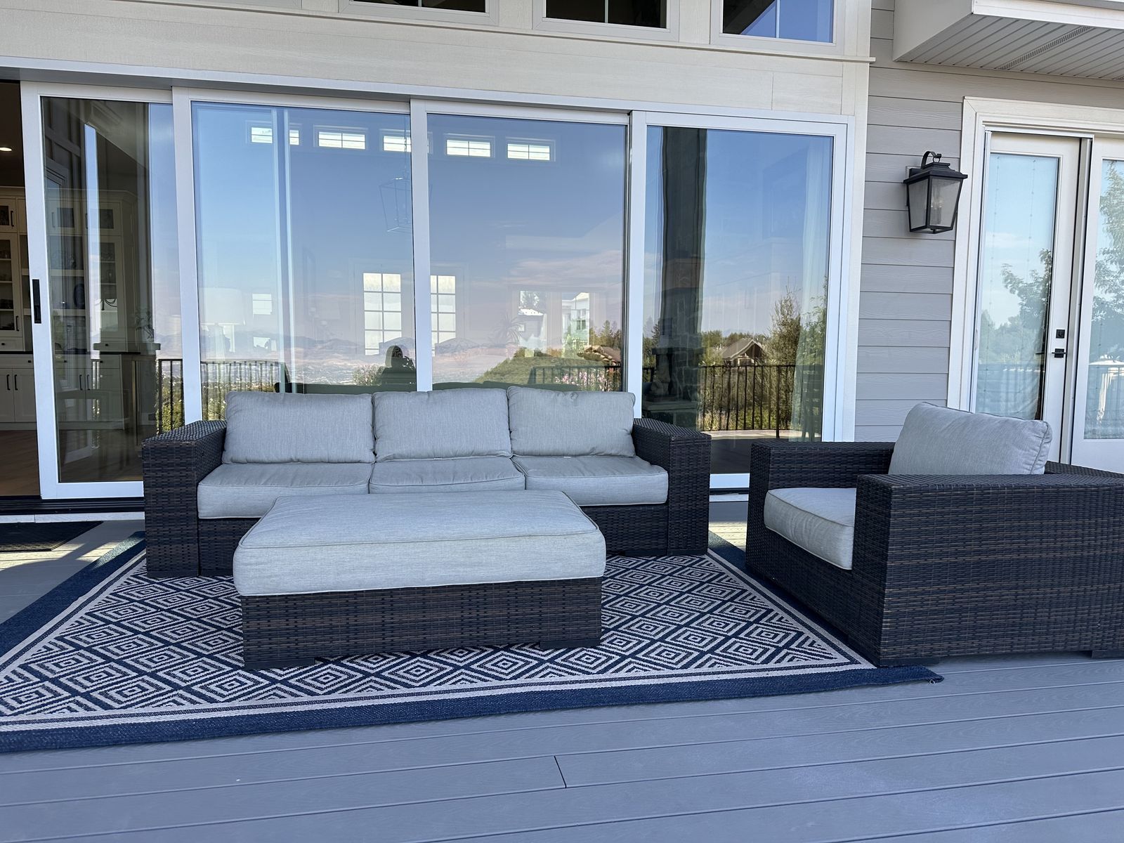 Outdoor Wicker Patio Furniture Set - Sofa, Armchair & Ottoman with Cushions