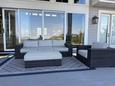 Outdoor Wicker Patio Furniture Set - Sofa, Armchair & Ottoman with Cushions