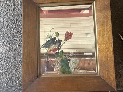 Antique hand painted mirror brid and flowers