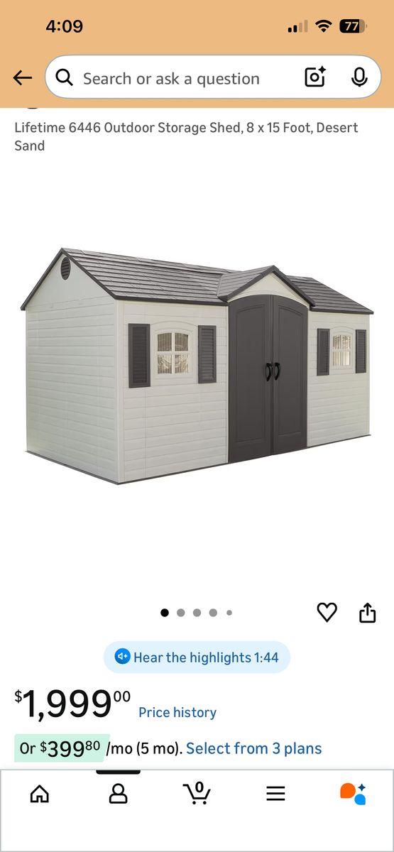 Lifetime 6446 Outdoor Shed 8x15 Foot Desert Sand