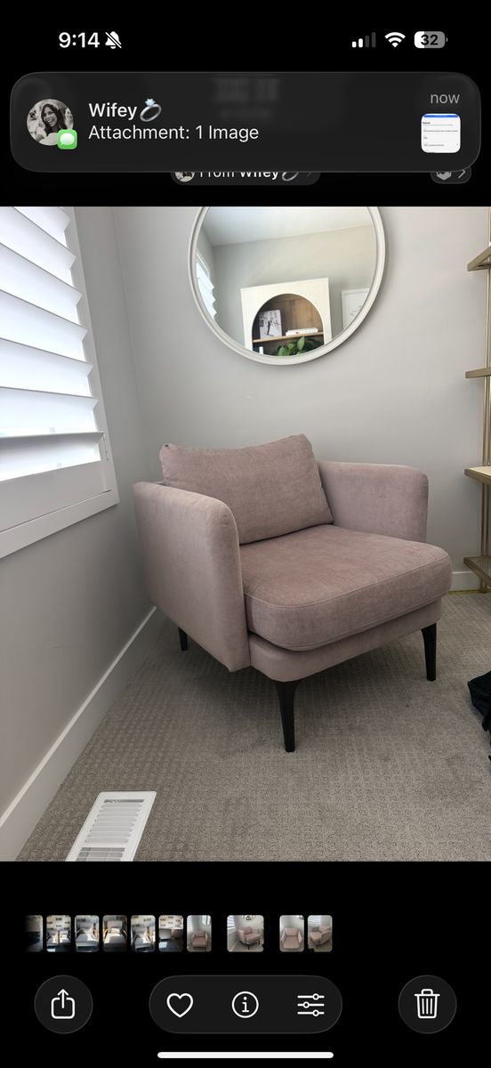 West Elm Modern Pink Accent Armchair with Dark Wood Legs