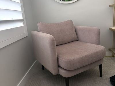West Elm Modern Pink Accent Armchair with Dark Wood Legs