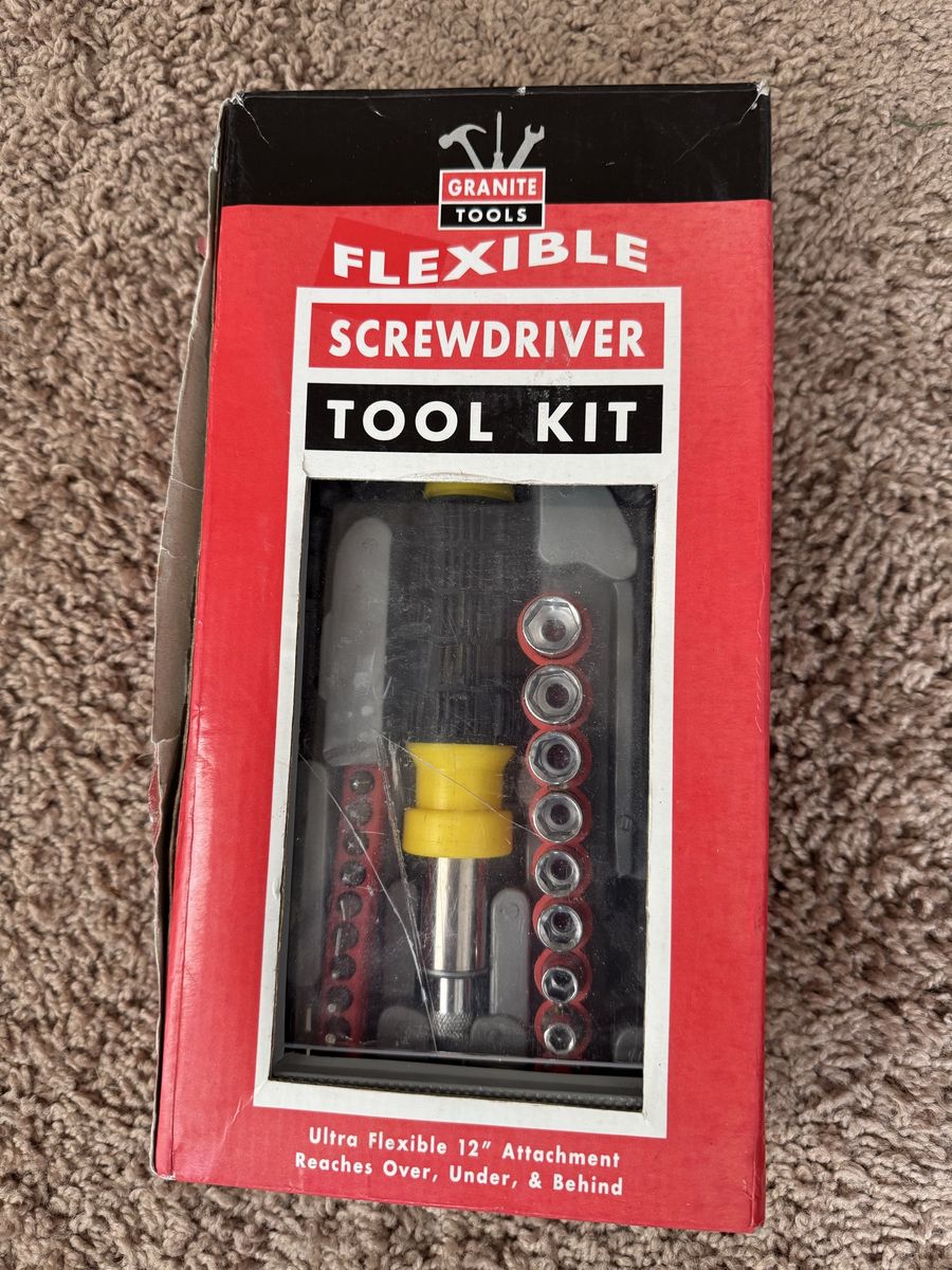 Granite Tools Flexible Screwdriver Tool Kit - 12" Flexible Attachment & Bits in Carrying Case