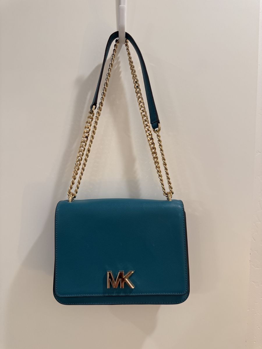 Michael Kors Jade Extra-Small Gusset Crossbody Bag - Teal Leather with Gold-Tone Hardware