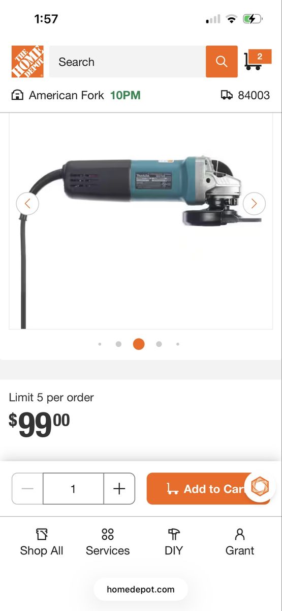 Makita 4.5 in angle grinder CORDED