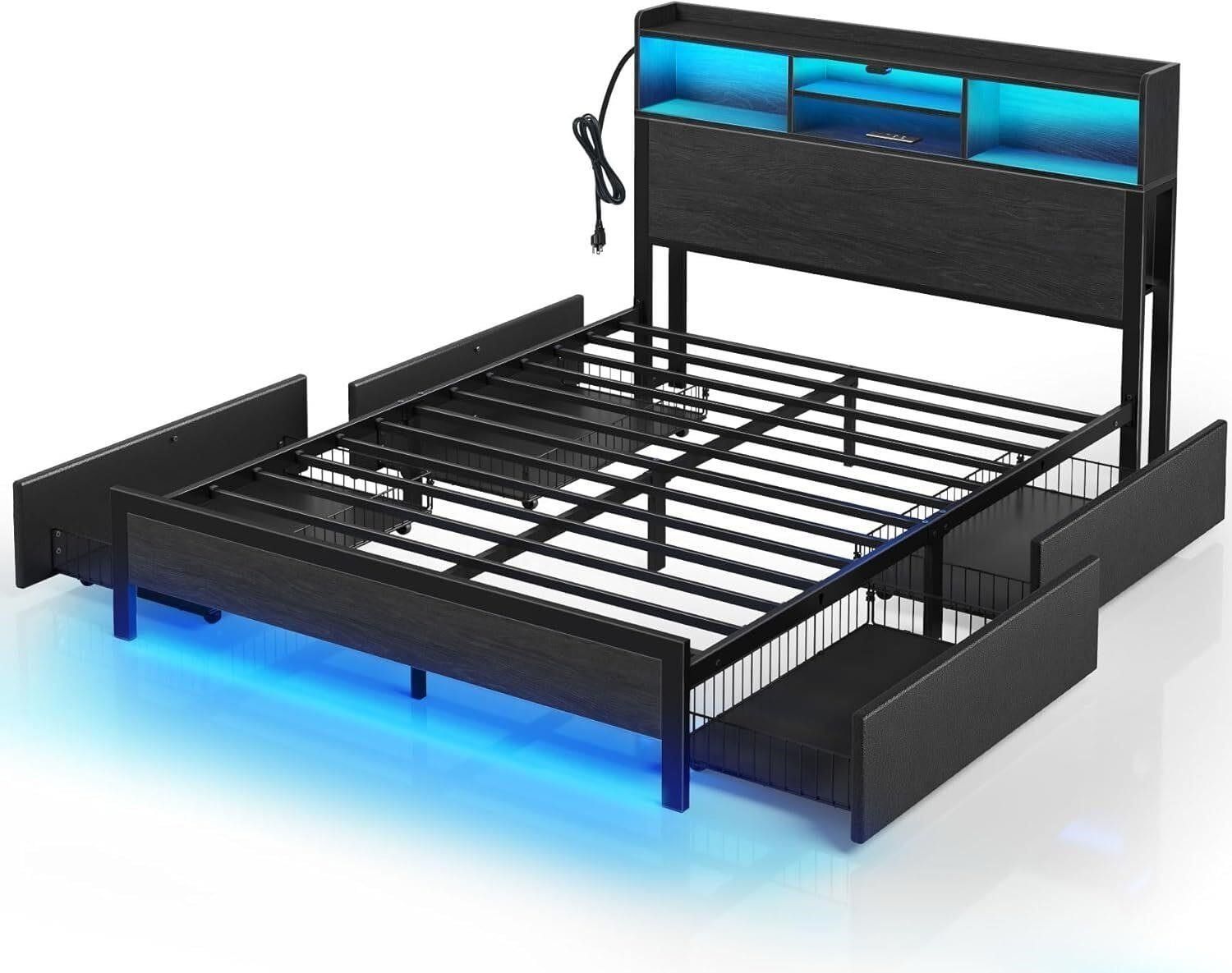 Rolanstar Full Bed Frame with Storage, USB