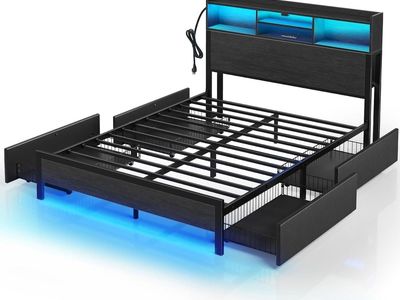 Rolanstar Full Bed Frame with Storage, USB