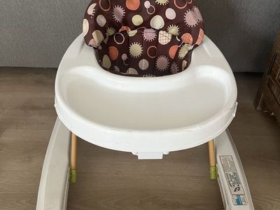 Baby Trend White Infant Baby Walker with Brown Patterned Seat