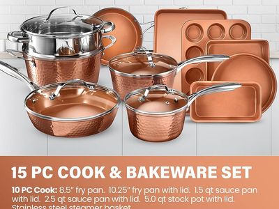 Gotham Steel Hammered Copper Collection – 15 Piece Premium Cookware
