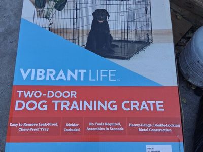 Vibrant Life Large Two-Door Dog Training Crate 42" L x 27" W x 30" H, Up to 90lbs, Divider