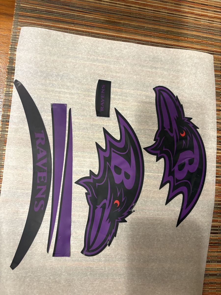 Baltimore Ravens Vinyl Decal Stickers from full size replica Riddell Speed football helmet.