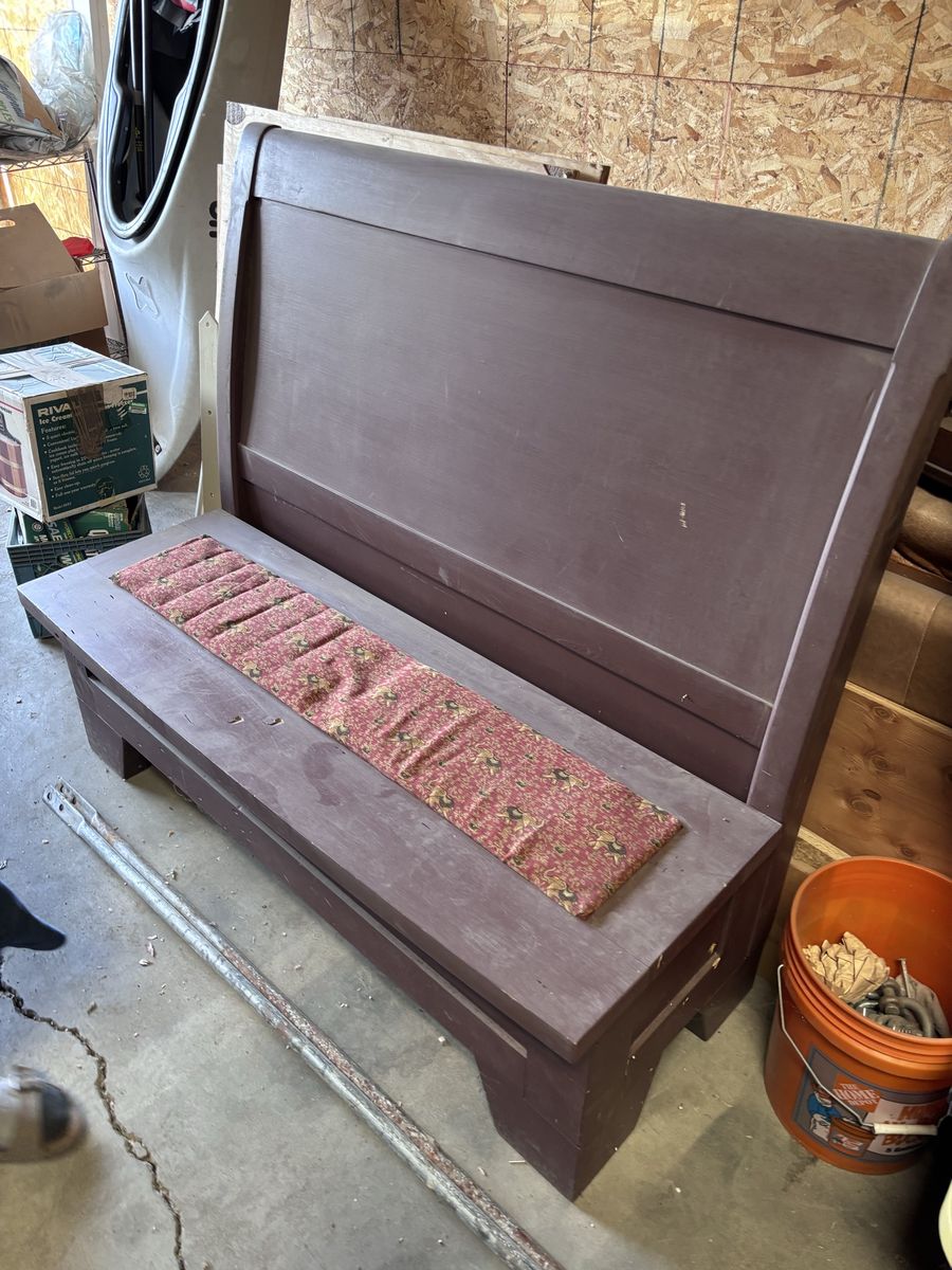 Handmade Wooden Entryway Bench - Sleigh Bed Upcycle 55" Wide - Dark Brown/Burgundy