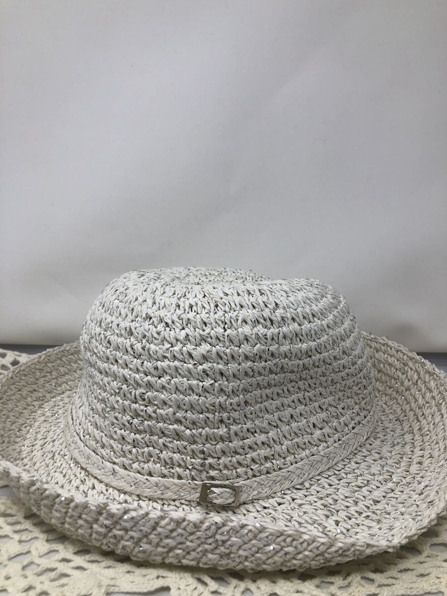 Women's White Sparkle Raffia Sun Hat – One Size
