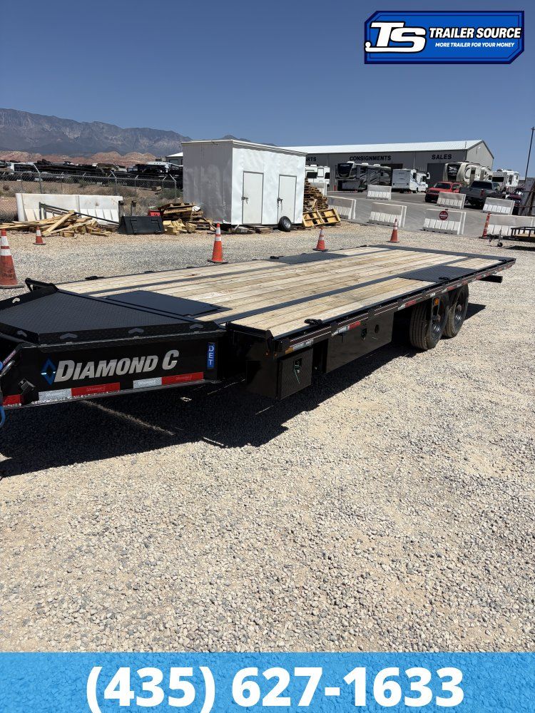 8.5x24 Diamond C DET 210 Deckover Tilt Trailer - 23K GVWR - D-Rings, Hydraulic Jack(s), Oak Floor, Pop Up Winch Package, Slide
