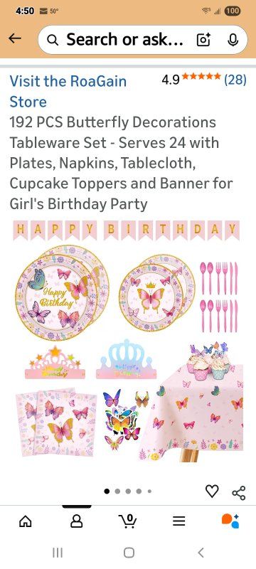 New! 192-Piece Butterfly Birthday Party Supplies