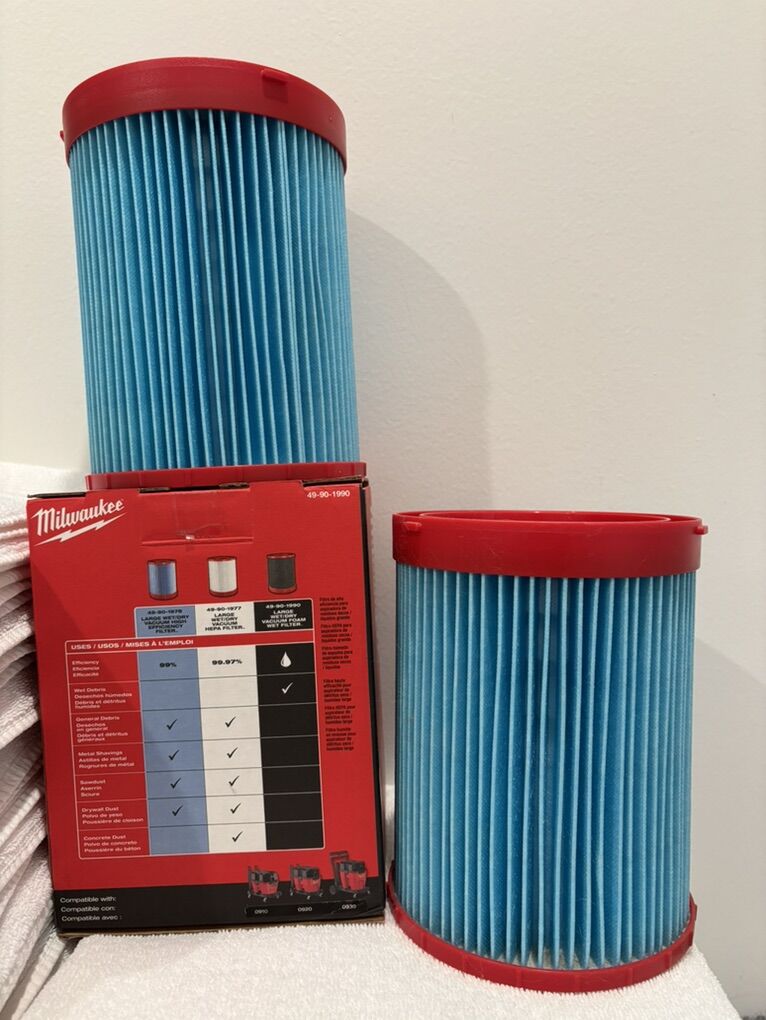 2 New Unused Milwaukee Wet/dry Large Filters